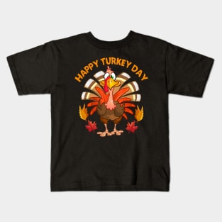 Happy Turkey Day Funny Thanksgiving Autumn Fall Season Kids T-Shirt